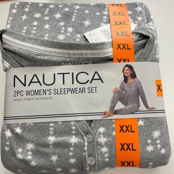 NEW Nautica 2Pc Womens XXL Sleepwear Gray Silky Stretch Fleece Pajamas - Picture 2 of 5